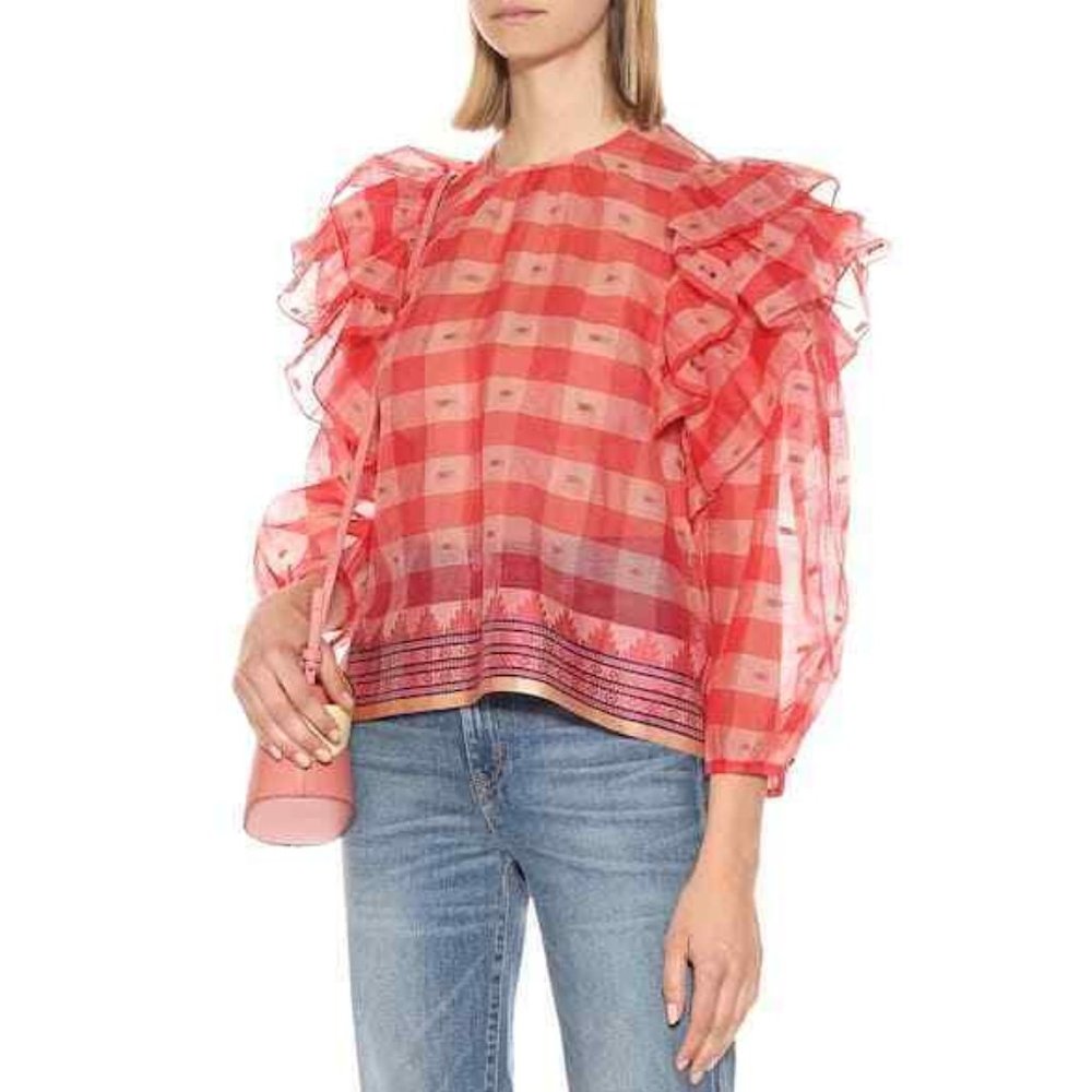 Ulla Johnson Ruffled Check Top
